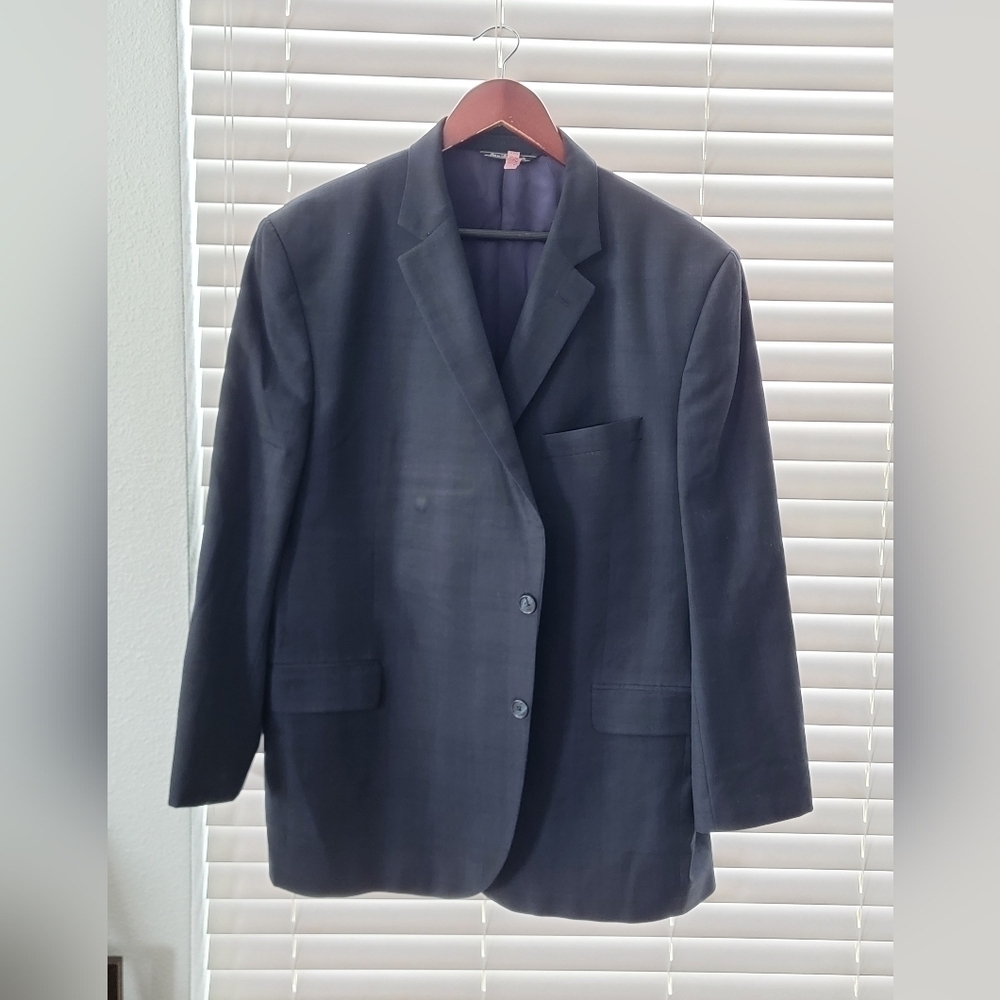 XL Jack Vistor Men's Navy blue plaid Wool Suit/ Blazer..